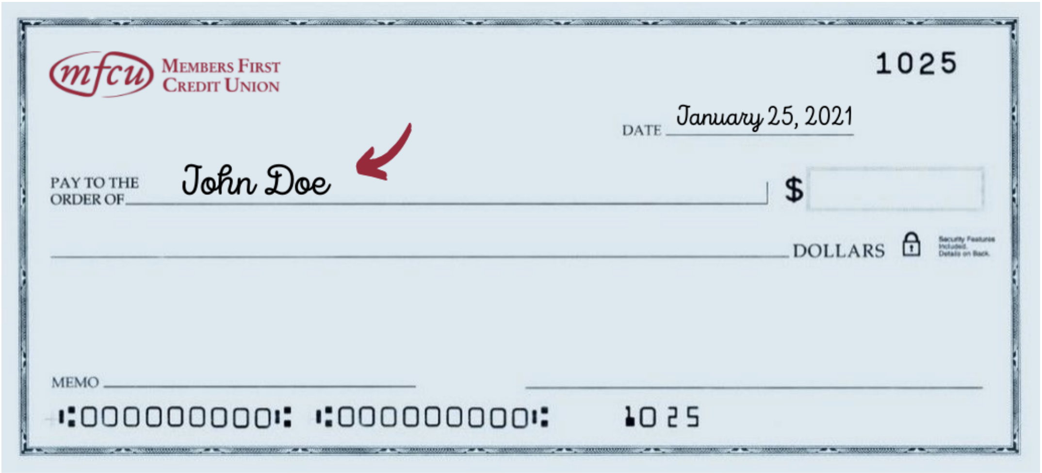 write the name of the payee